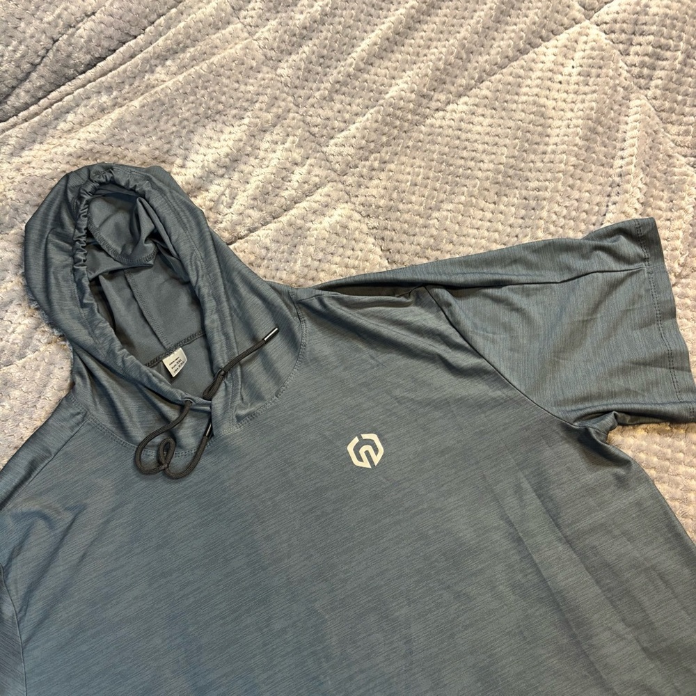 Mens Short Sleeve Hoodie Performance Activewear Shirt Gray XXL Heathered Workout